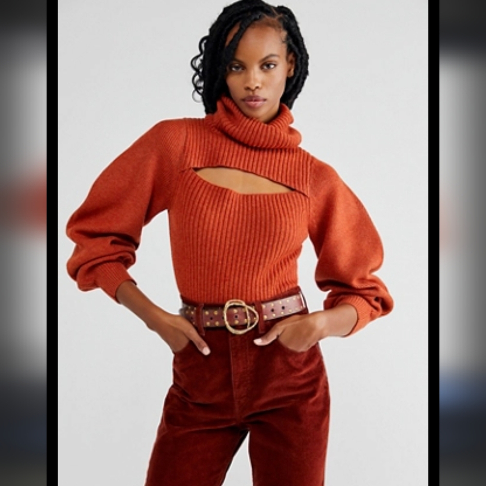 Free People Ariel Turtleneck Pullover Sweater in Rust XS NWT